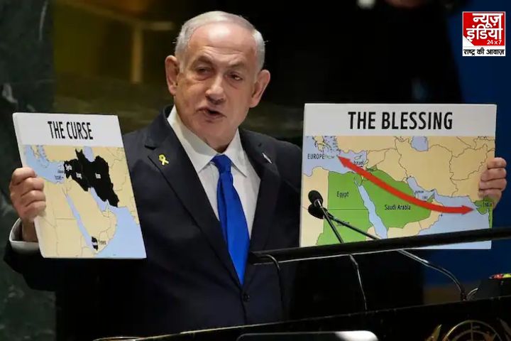 Benjamin Netanyahu In UN: क्या दुनिया के नक्शे से मिट जाएगा फिलिस्तीन का नामो-निशान? नेतन्याहू के UNGA मैप पर उठे सवाल